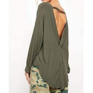 Free People Shimmy Shake Top Open Back Army Green Size Small